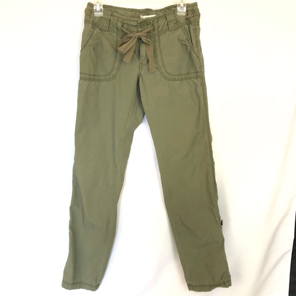 Fossil Pants - Fossil Women's Army Green Pants Crop Tie Waist